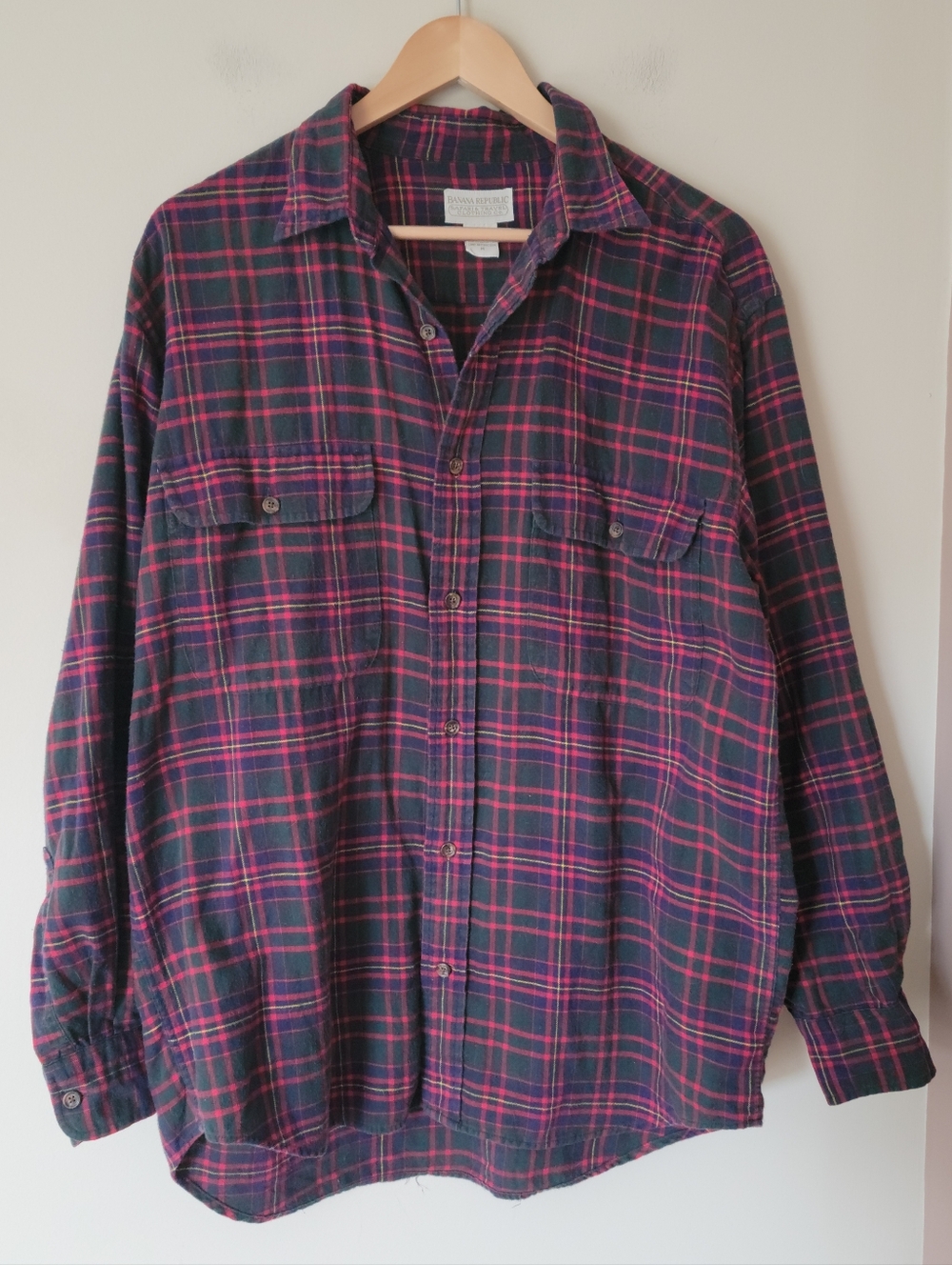 Vintage 80s Banana Republic Safari & Travel Men's Flannel Plaid Button Down Sz M